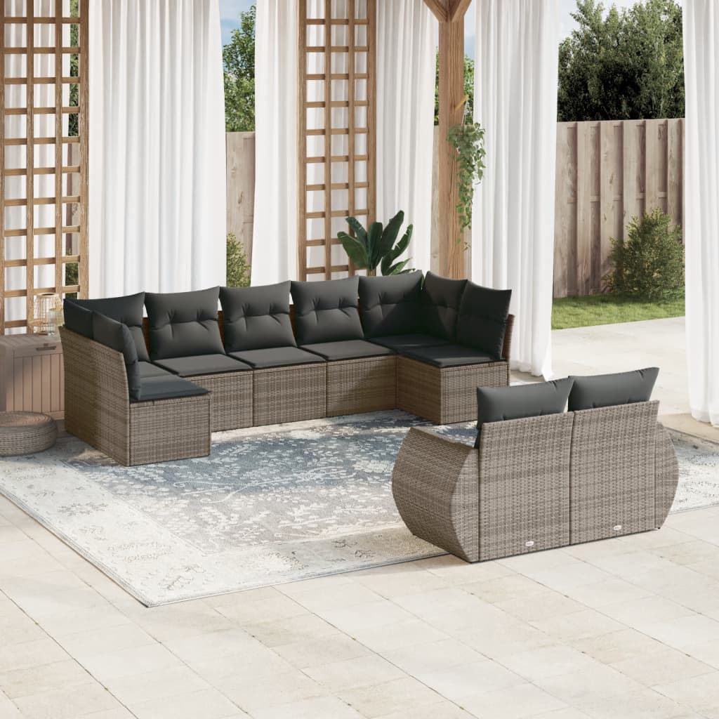 Set Divano da Giardino 9 pz con Cuscini Grigio in Polyrattan - homemem39