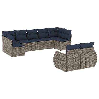 Set Divani da Giardino 9 pz con Cuscini Grigio in Polyrattan
