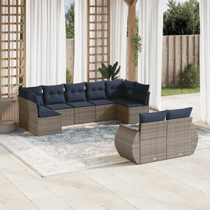 Set Divani da Giardino 9 pz con Cuscini Grigio in Polyrattan