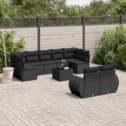 Set Divani da Giardino 10pz con Cuscini in Polyrattan Nero - homemem39