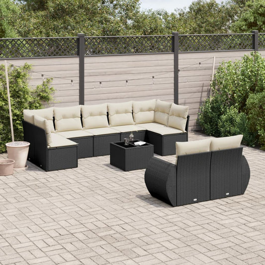 Set Divani da Giardino 10pz con Cuscini in Polyrattan Nero - homemem39