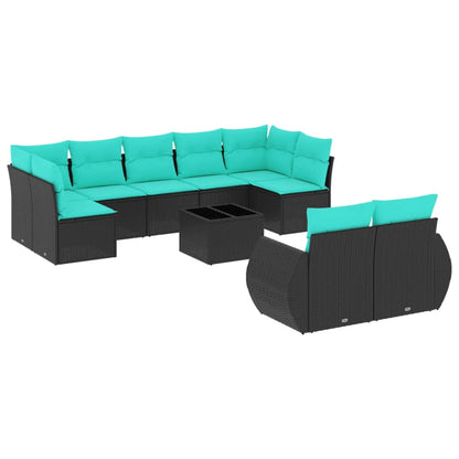 Set Divani da Giardino 10 pz con Cuscini Nero in Polyrattan | homemem39