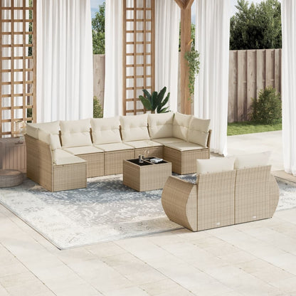 Set Divano da Giardino 10 pz con Cuscini Beige in Polyrattan - homemem39