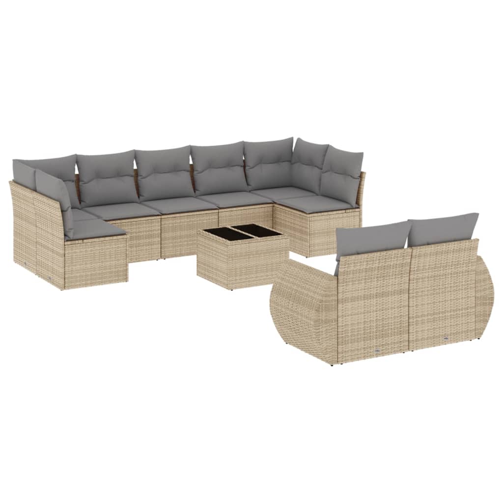 Set Divano da Giardino 10 pz con Cuscini Beige in Polyrattan - homemem39