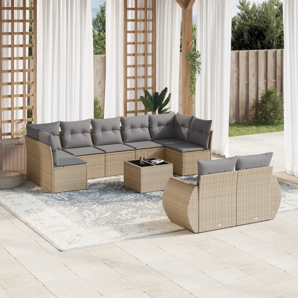 Set Divano da Giardino 10 pz con Cuscini Beige in Polyrattan - homemem39