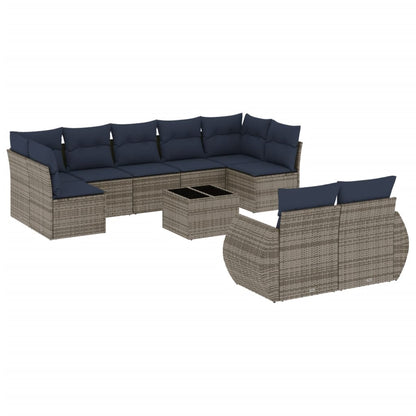 Set Divani da Giardino 10 pz con Cuscini Grigio in Polyrattan | homemem39