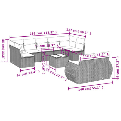Set Divani da Giardino 10 pz con Cuscini Grigio in Polyrattan | homemem39