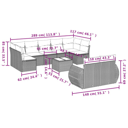 Set Divano Giardino 10 pz con Cuscini Grigio Chiaro Polyrattan - homemem39