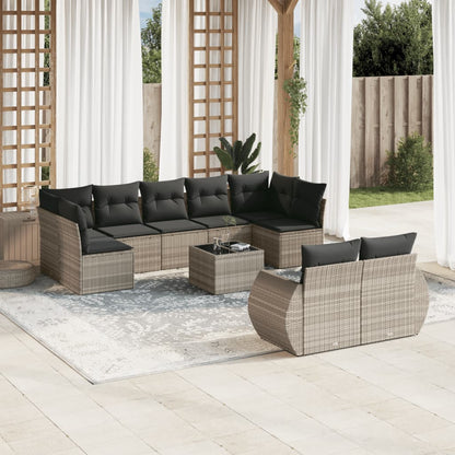 Set Divano Giardino 10 pz con Cuscini Grigio Chiaro Polyrattan - homemem39