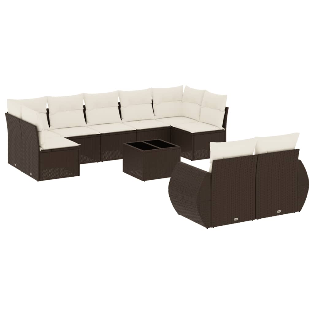 Set Divani da Giardino 10pz con Cuscini in Polyrattan Marrone - homemem39