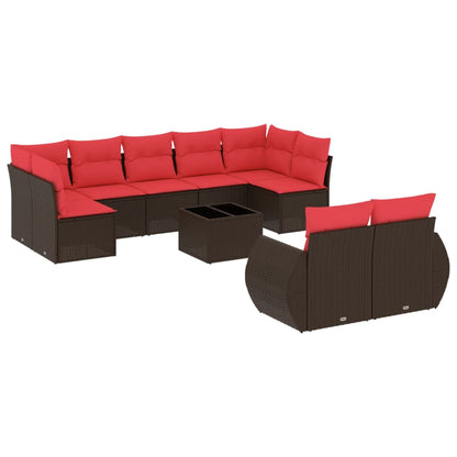 Set Divani da Giardino 10 pz con Cuscini Marrone in Polyrattan | homemem39