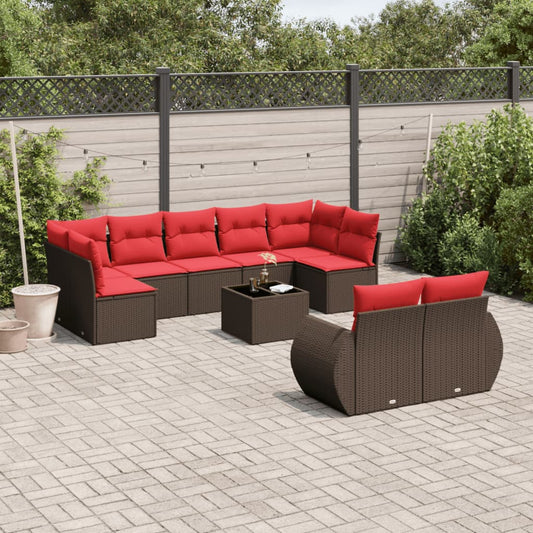 Set Divani da Giardino 10 pz con Cuscini Marrone in Polyrattan | homemem39