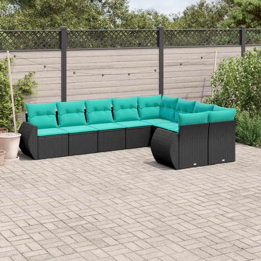 Set Divani da Giardino 9 pz con Cuscini Nero in Polyrattan | homemem39