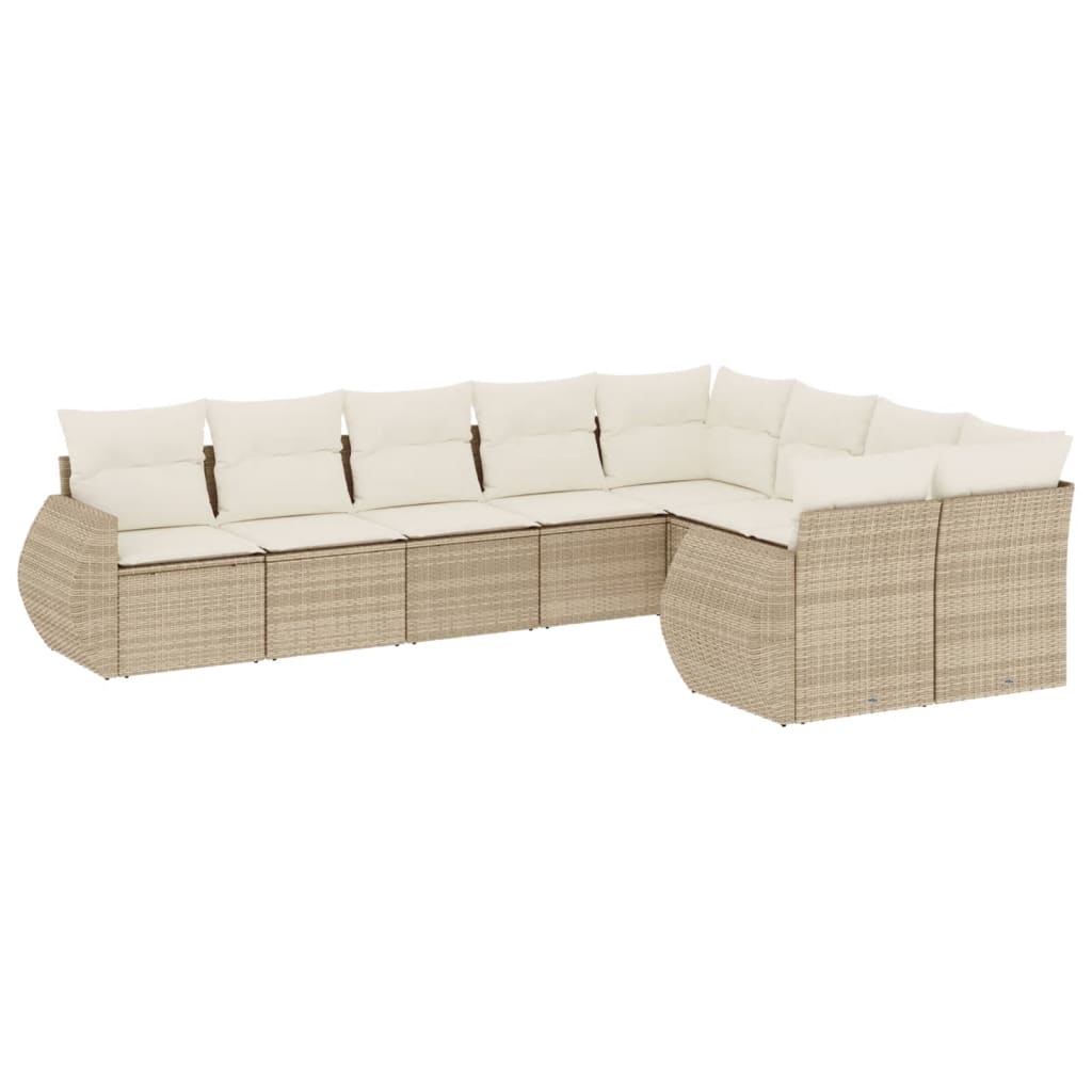 Set Divano da Giardino 9 pz con Cuscini Beige in Polyrattan - homemem39