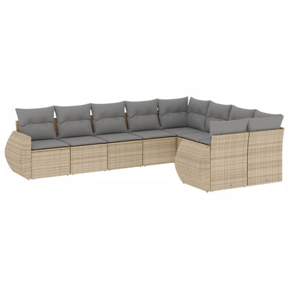 Set Divano da Giardino 9 pz con Cuscini Beige in Polyrattan - homemem39