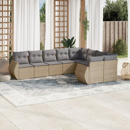 Set Divano da Giardino 9 pz con Cuscini Beige in Polyrattan - homemem39