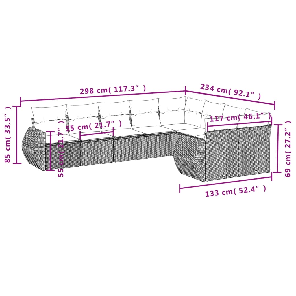 Set Divano da Giardino 9 pz con Cuscini Grigio in Polyrattan - homemem39