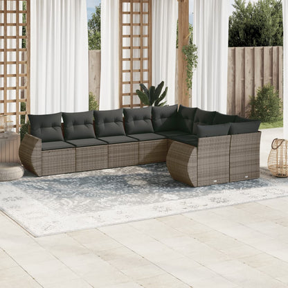 Set Divano da Giardino 9 pz con Cuscini Grigio in Polyrattan - homemem39