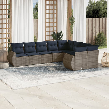 Set Divani da Giardino 9 pz con Cuscini Grigio in Polyrattan | homemem39