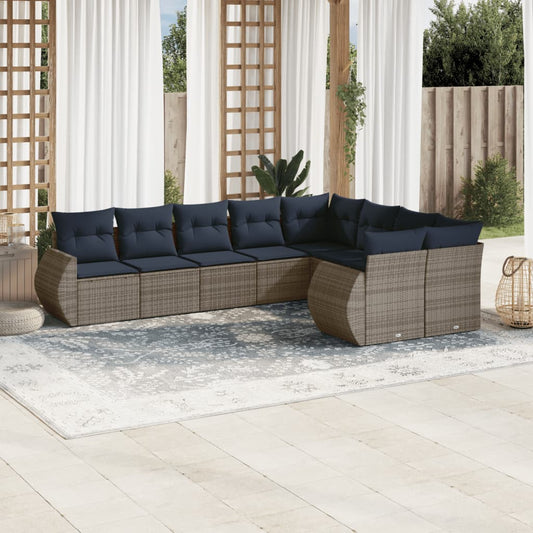 Set Divani da Giardino 9 pz con Cuscini Grigio in Polyrattan | homemem39