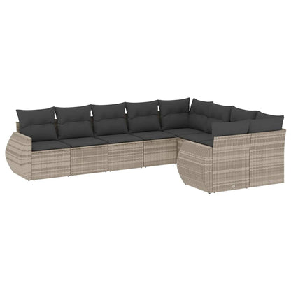 Set Divano da Giardino 9pz con Cuscini Grigio Chiaro Polyrattan