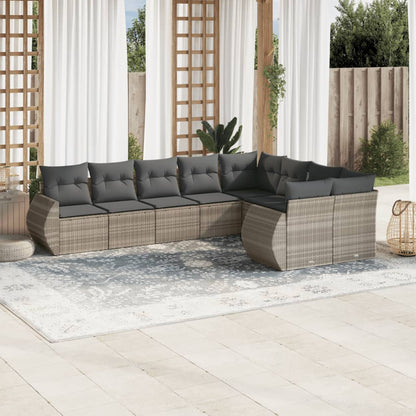 Set Divano da Giardino 9pz con Cuscini Grigio Chiaro Polyrattan - homemem39