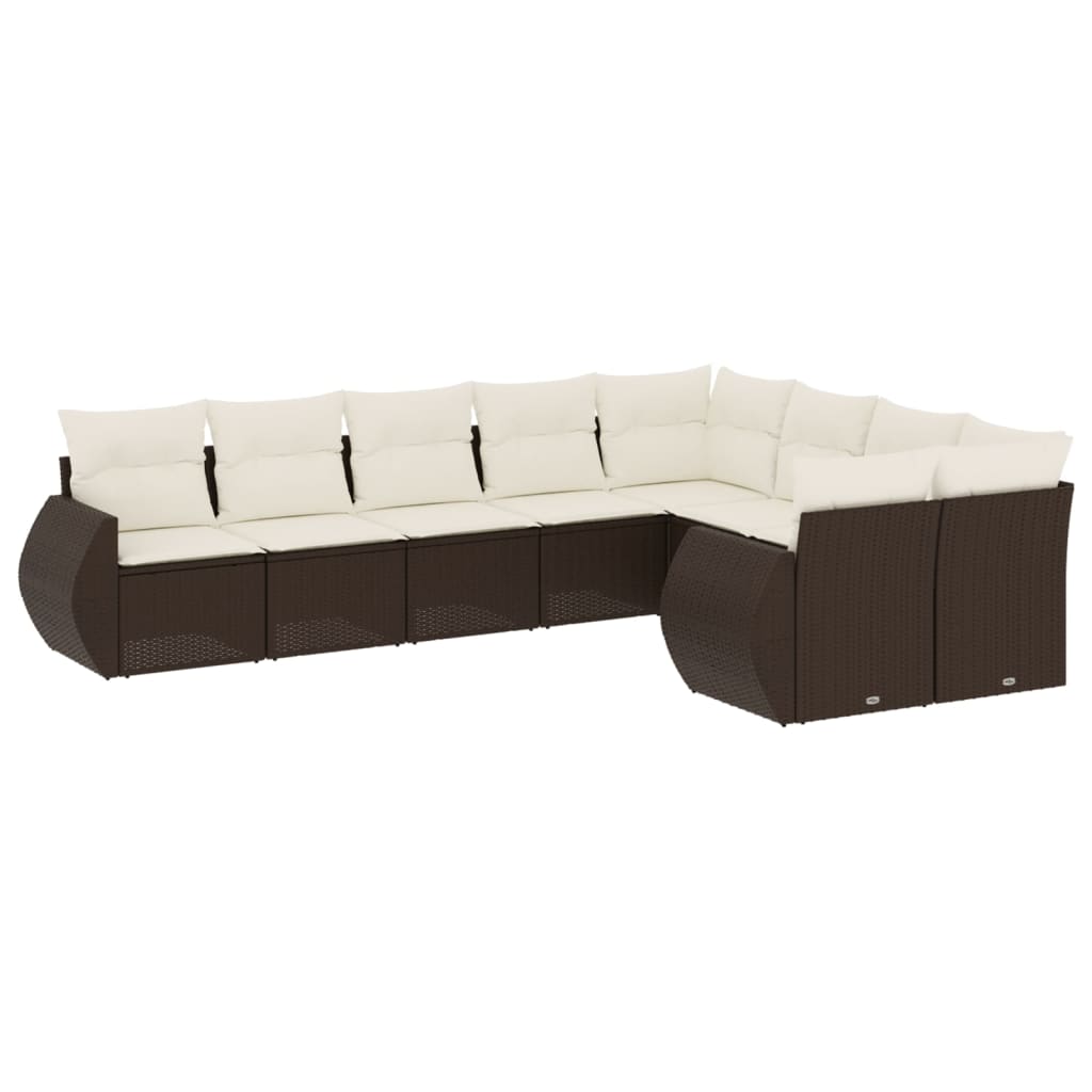 Set Divani da Giardino 9pz con Cuscini Marrone in Polyrattan - homemem39