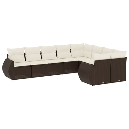 Set Divani da Giardino 9pz con Cuscini Marrone in Polyrattan - homemem39