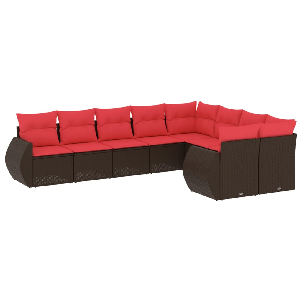 Set Divani da Giardino 9 pz con Cuscini Marrone in Polyrattan