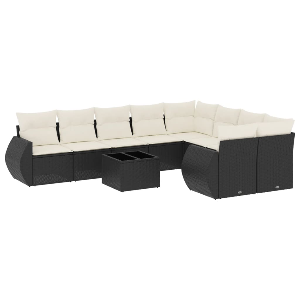 Set Divani da Giardino 10pz con Cuscini in Polyrattan Nero - homemem39