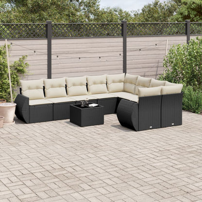 Set Divani da Giardino 10pz con Cuscini in Polyrattan Nero - homemem39