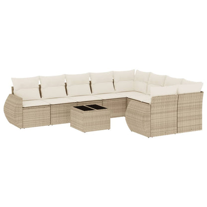 Set Divano da Giardino 10 pz con Cuscini Beige in Polyrattan - homemem39