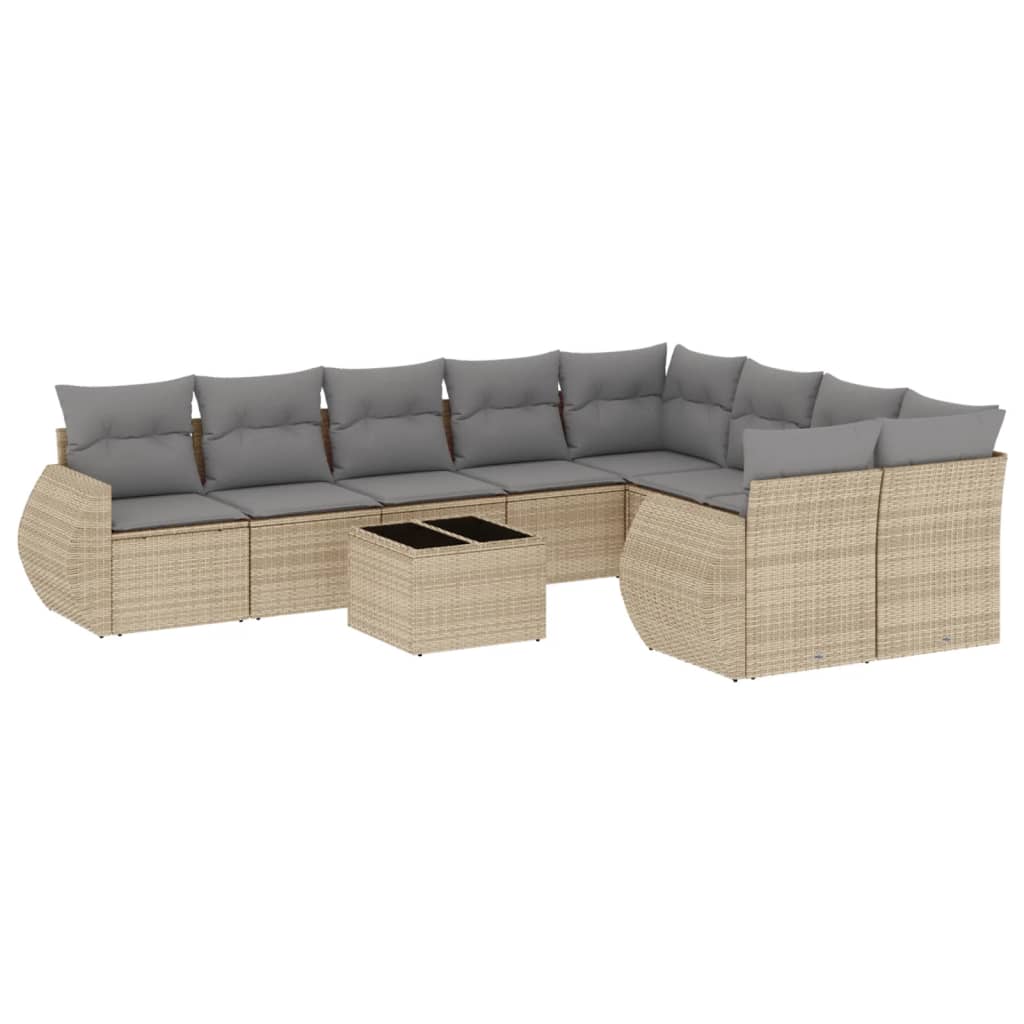 Set Divano da Giardino 10 pz con Cuscini Beige in Polyrattan - homemem39