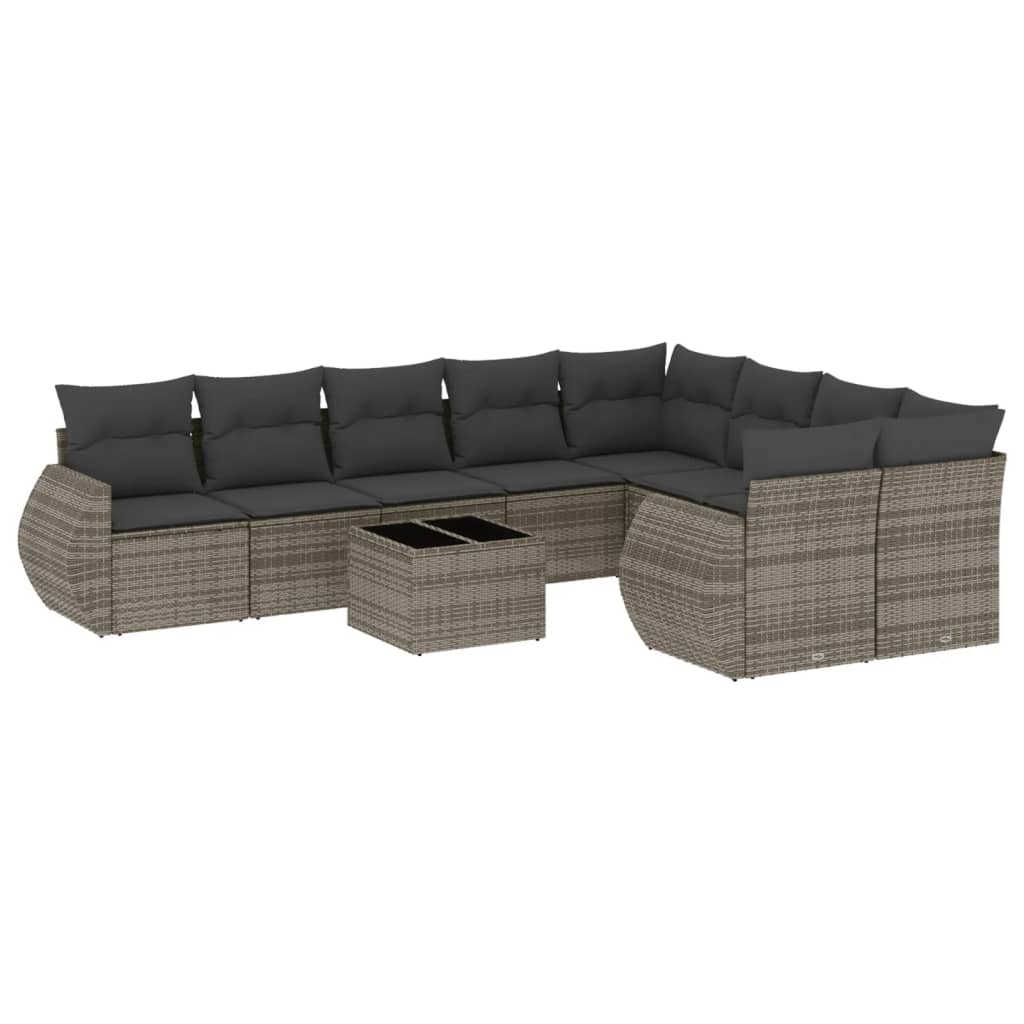 Set Divano da Giardino 10 pz con Cuscini Grigio in Polyrattan - homemem39