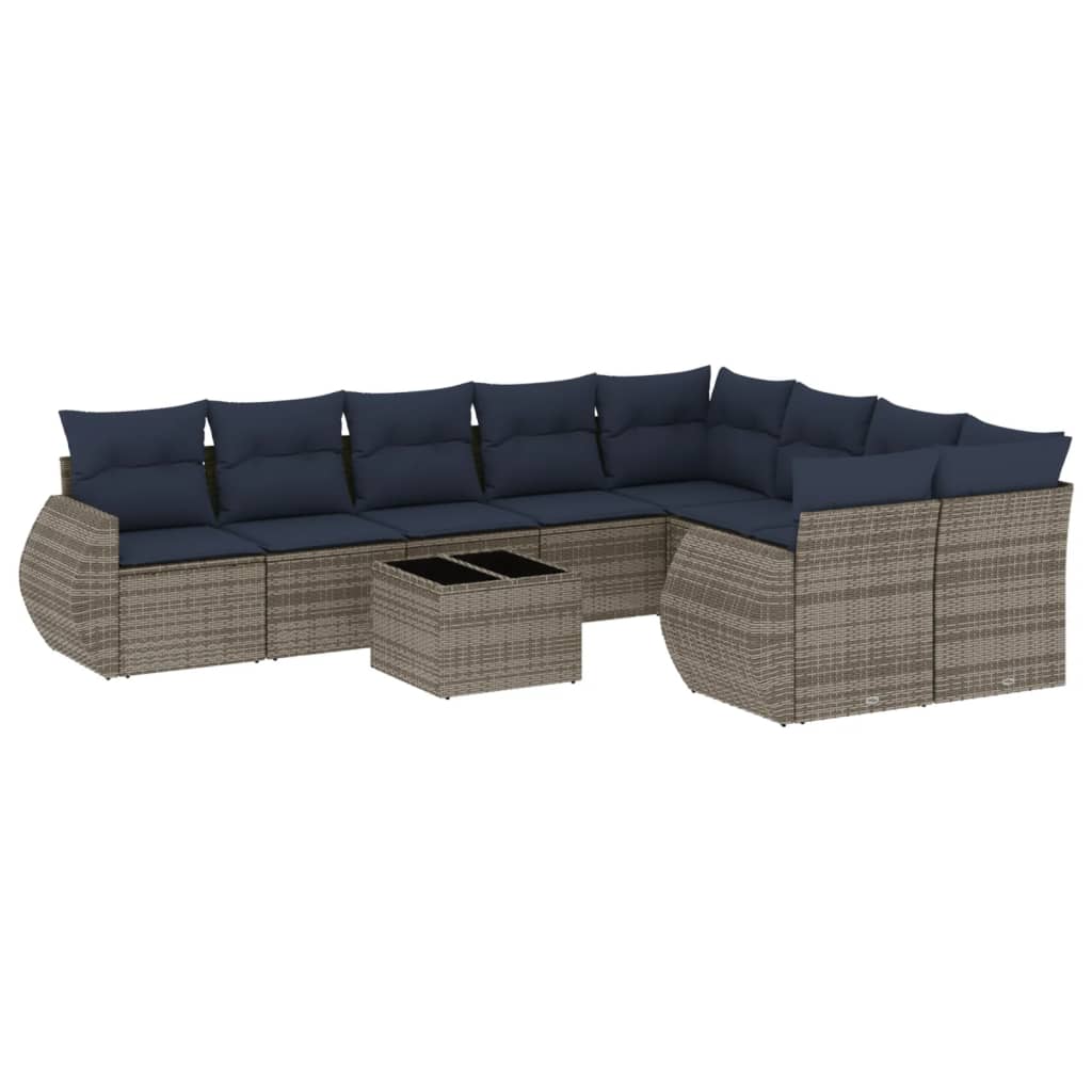 Set Divani da Giardino 10 pz con Cuscini Grigio in Polyrattan | homemem39