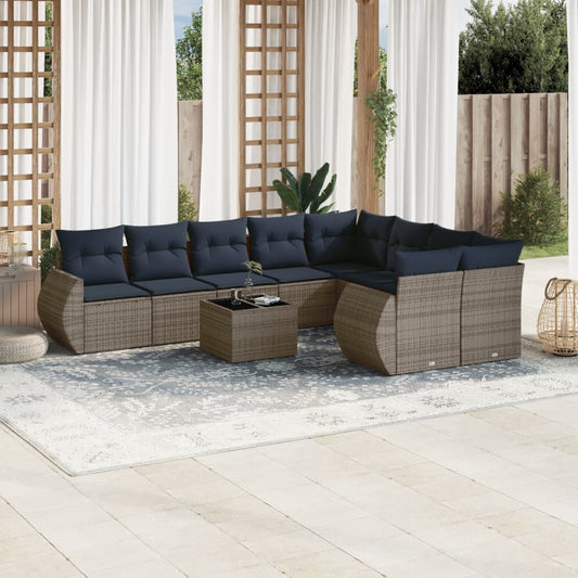 Set Divani da Giardino 10 pz con Cuscini Grigio in Polyrattan | homemem39