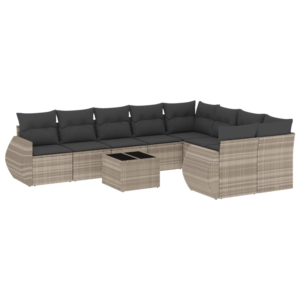 Set Divano Giardino 10 pz con Cuscini Grigio Chiaro Polyrattan - homemem39