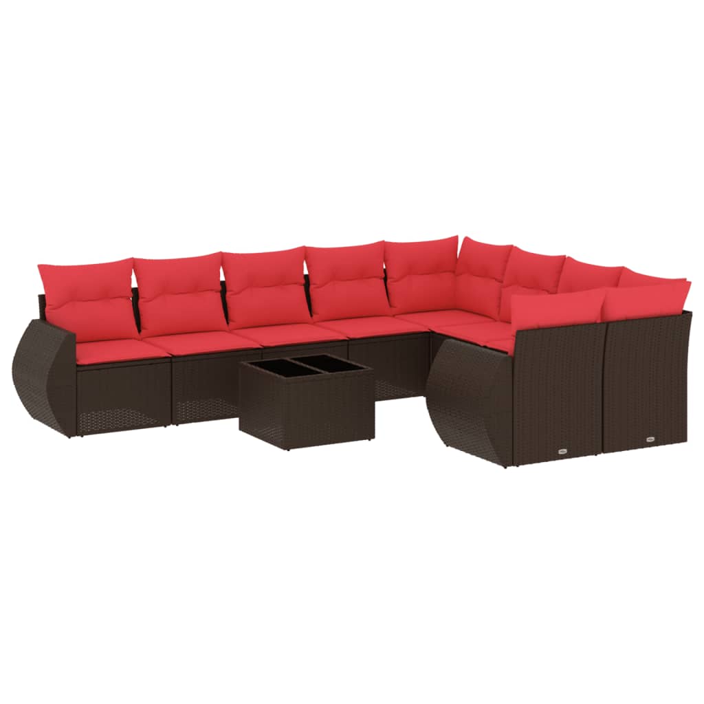 Set Divani da Giardino 10 pz con Cuscini Marrone in Polyrattan | homemem39