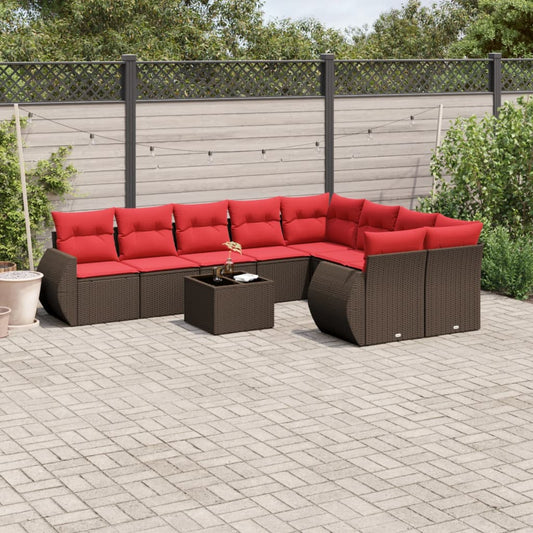 Set Divani da Giardino 10 pz con Cuscini Marrone in Polyrattan | homemem39
