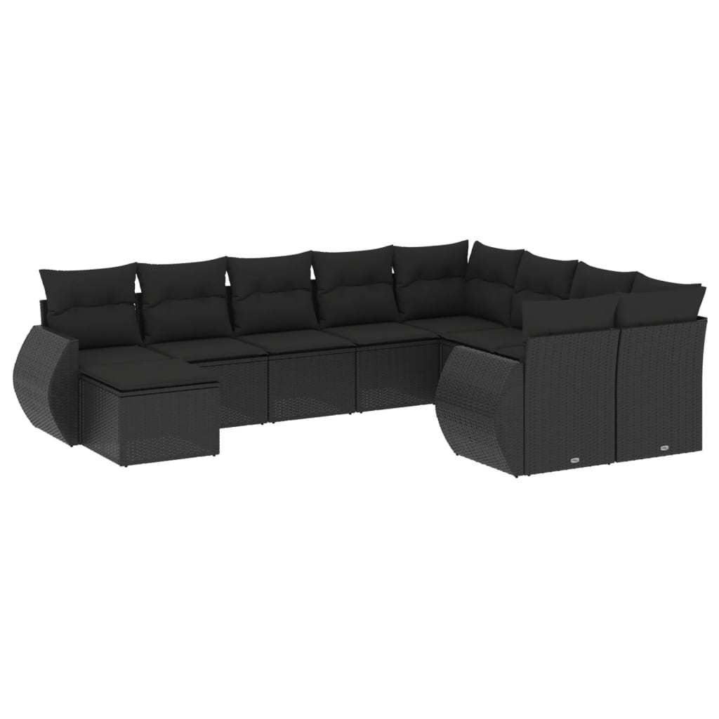 Set Divani da Giardino 10pz con Cuscini in Polyrattan Nero - homemem39