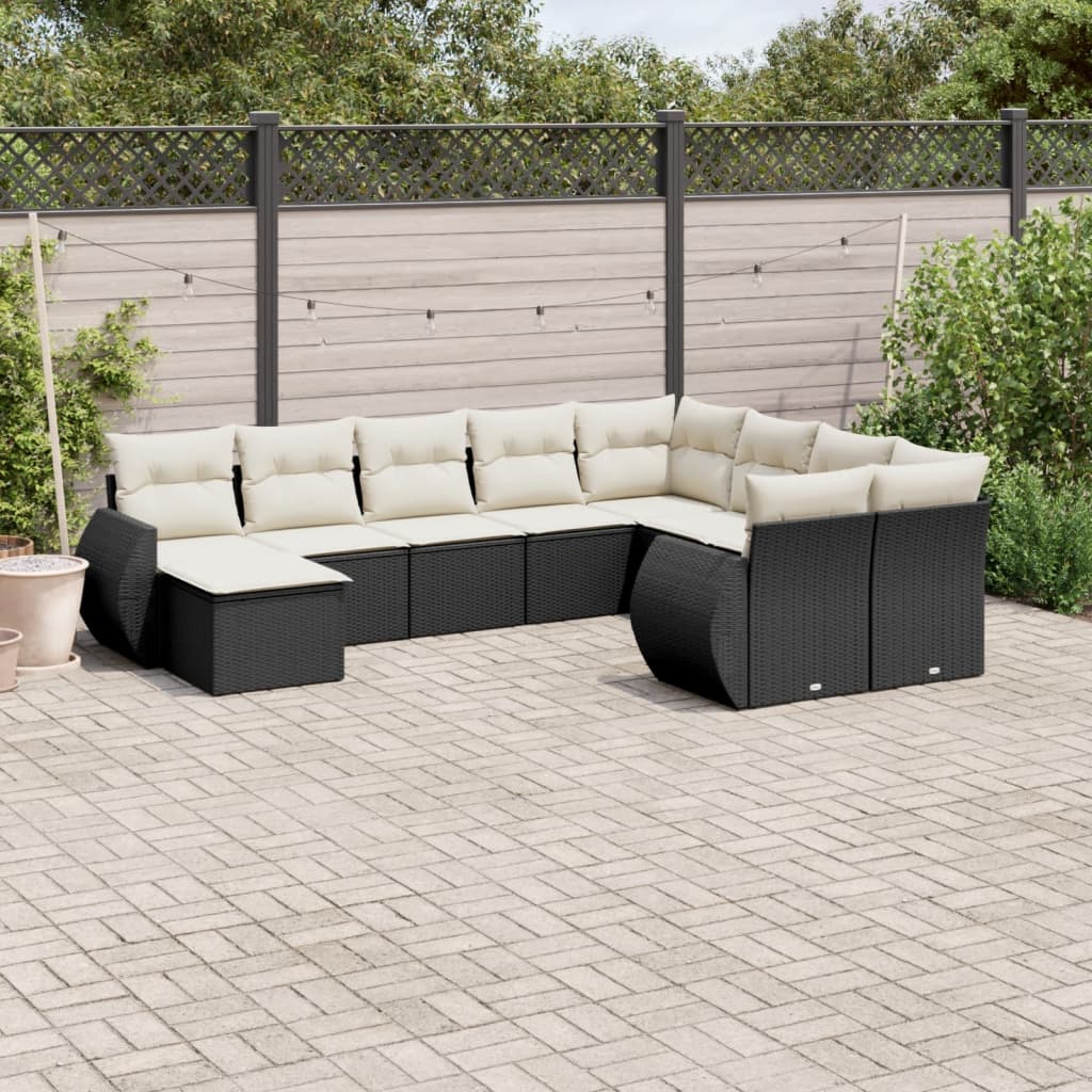 Set Divani da Giardino 10pz con Cuscini in Polyrattan Nero - homemem39