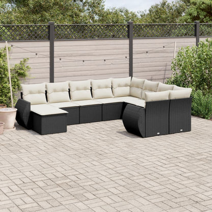 Set Divani da Giardino 10pz con Cuscini in Polyrattan Nero - homemem39