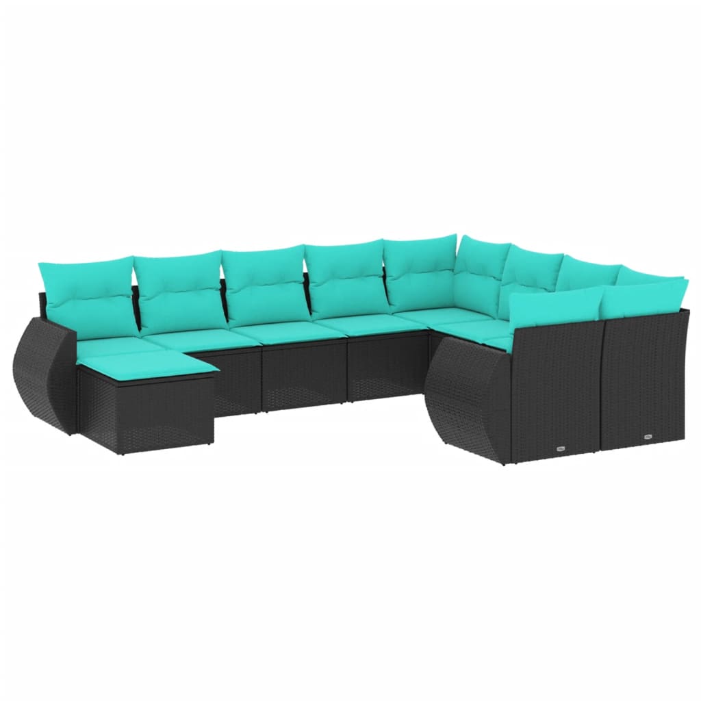 Set Divani da Giardino 10 pz con Cuscini Nero in Polyrattan