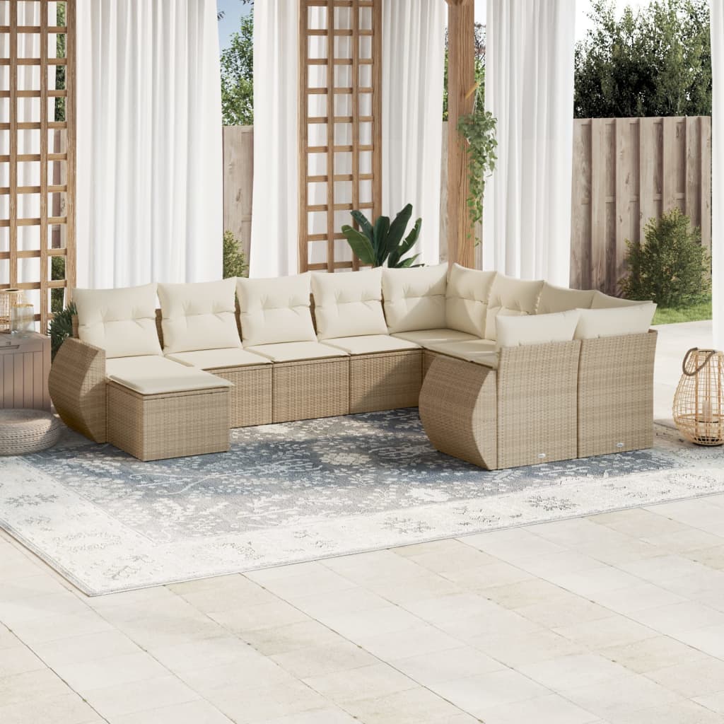 Set Divano da Giardino 10 pz con Cuscini Beige in Polyrattan - homemem39