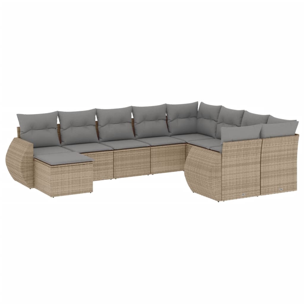 Set Divano da Giardino 10 pz con Cuscini Beige in Polyrattan - homemem39