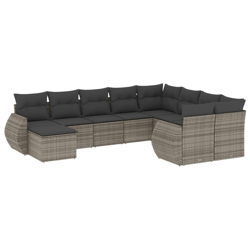 Set Divano da Giardino 10 pz con Cuscini Grigio in Polyrattan - homemem39