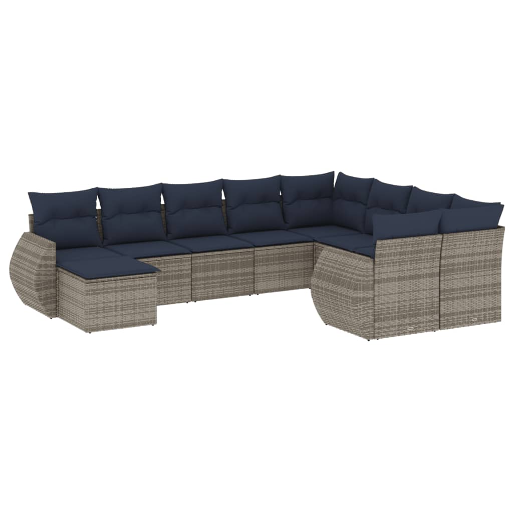 Set Divani da Giardino 10 pz con Cuscini Grigio in Polyrattan