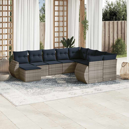 Set Divani da Giardino 10 pz con Cuscini Grigio in Polyrattan | homemem39
