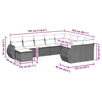 Set Divano Giardino 10 pz con Cuscini Grigio Chiaro Polyrattan
