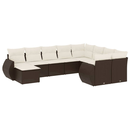 Set Divani da Giardino 10pz con Cuscini in Polyrattan Marrone